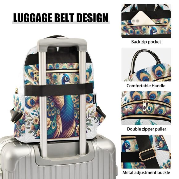 9114 A Beautiful Peacock Small Backpack Purse Travel Bag Lightweight main image 4